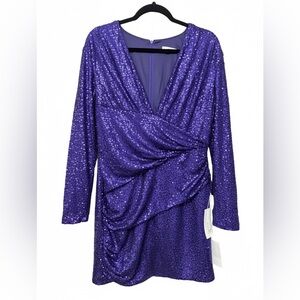 Sho By Tadashi Shoji Purple Sequin Cocktail Mini Dress Size XL NWT